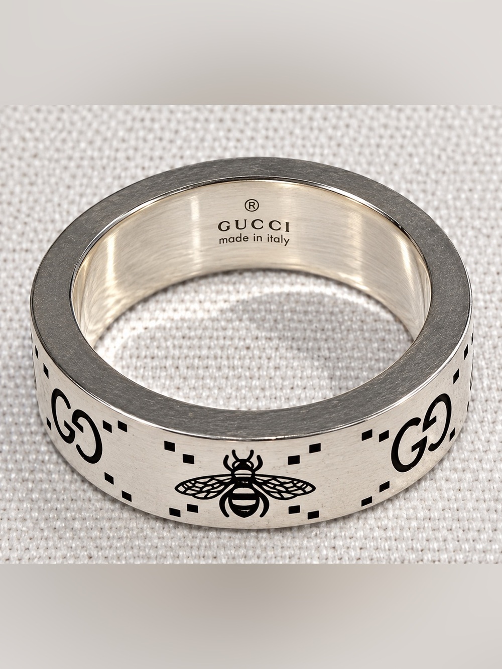 NWT Gucci Sterling Silver Bee & GG Motif Band - Silver